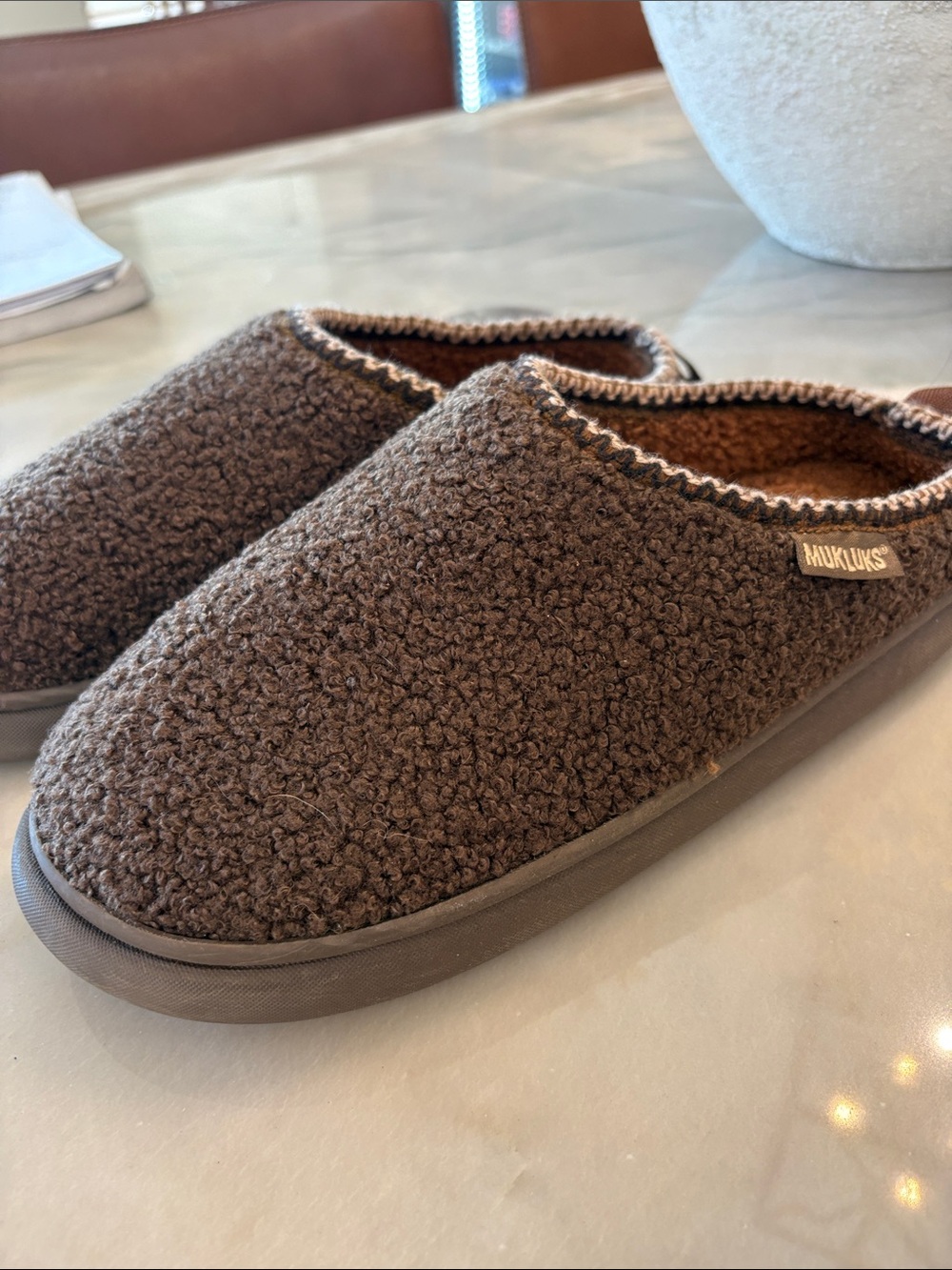 Muk Luks Brown Fuzzy Slip-On House Slippers